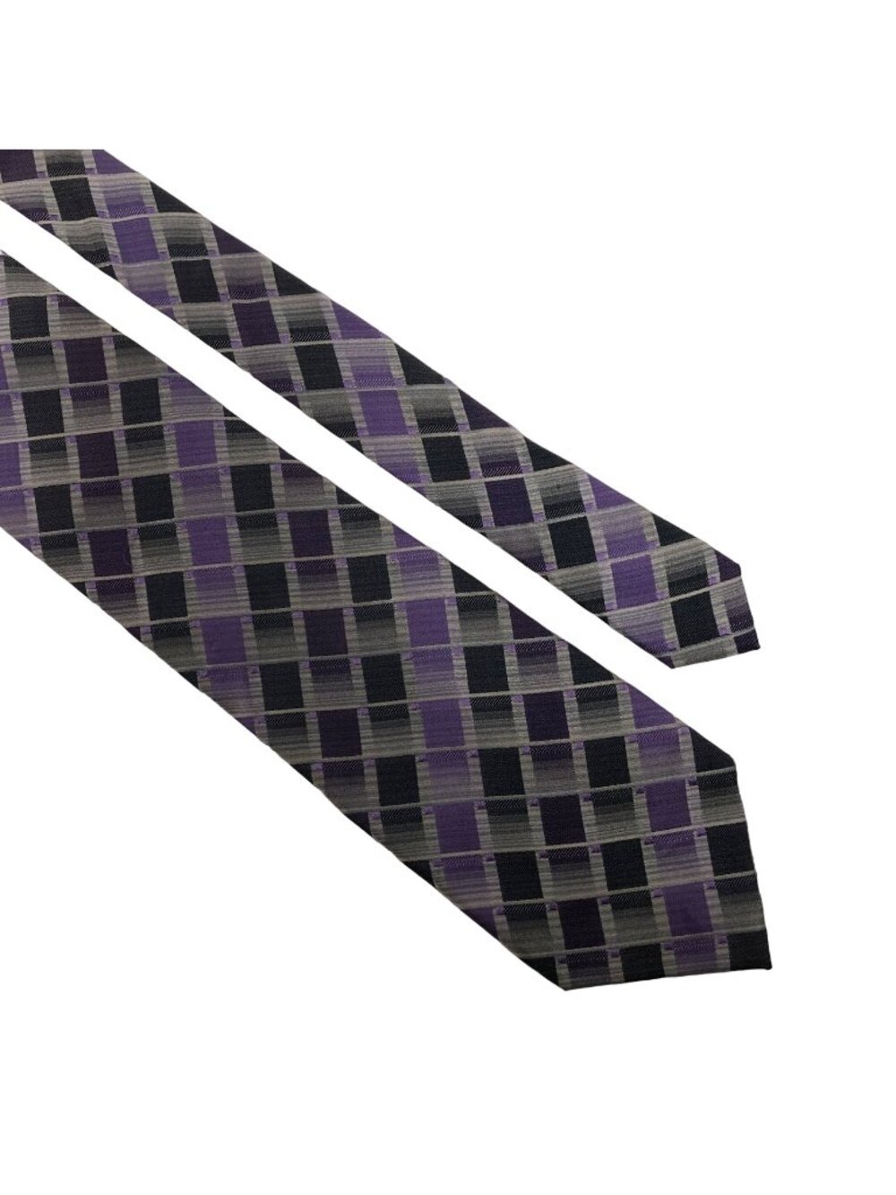 Van Heusen Silk Tie Purple Gray Geometric Stain Resistant Mens Necktie Office